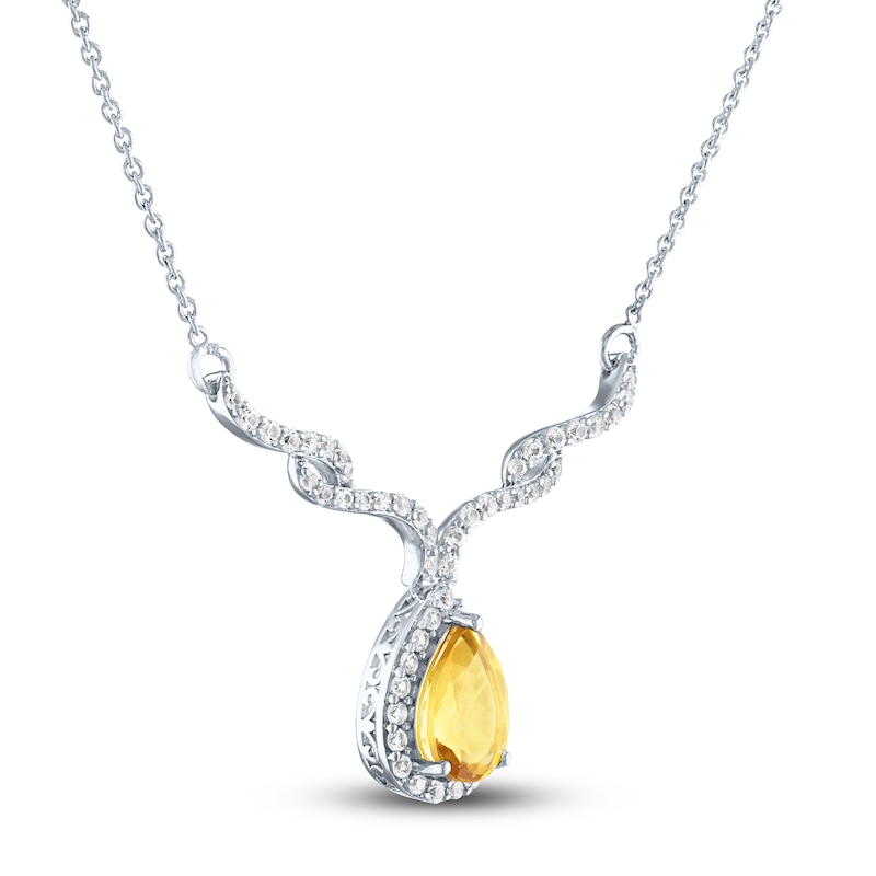 Main Image 2 of Citrine & White Lab-Created Sapphire Necklace Sterling Silver 18"