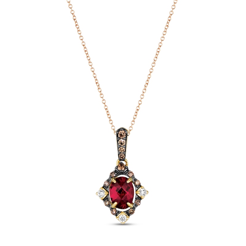 Main Image 1 of Le Vian Diamond & Rhodolite Garnet Necklace 1/6 ct tw Diamonds 14K Honey Gold 18&quot;