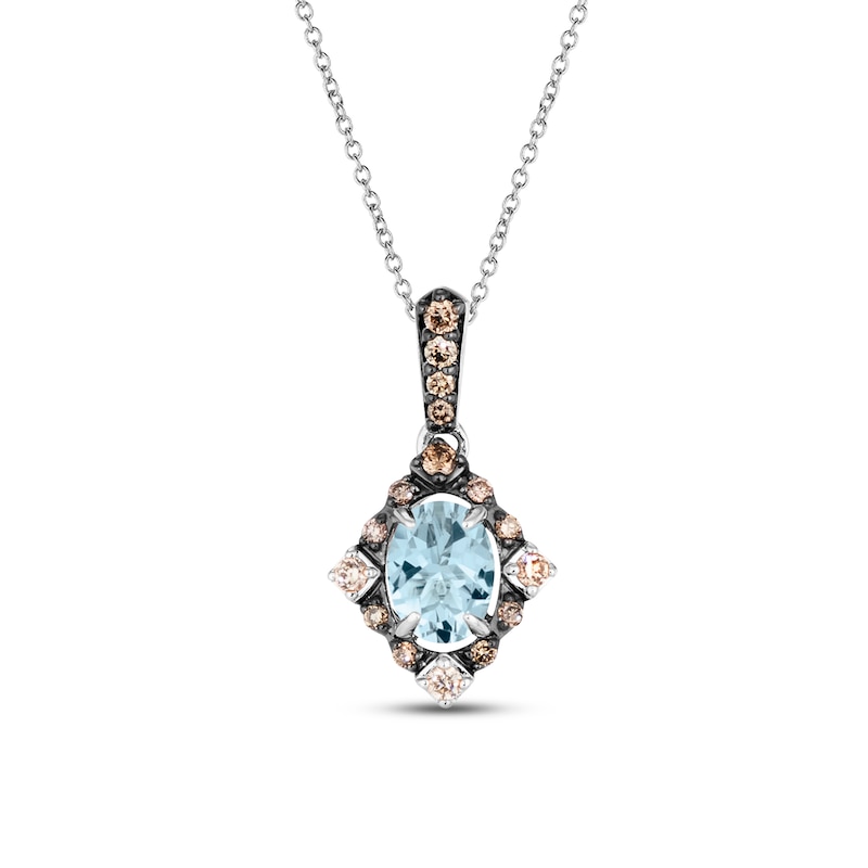 Le Vian Diamond & Aquamarine Necklace 1/6 ct tw Diamonds 14K Vanilla Gold 18"