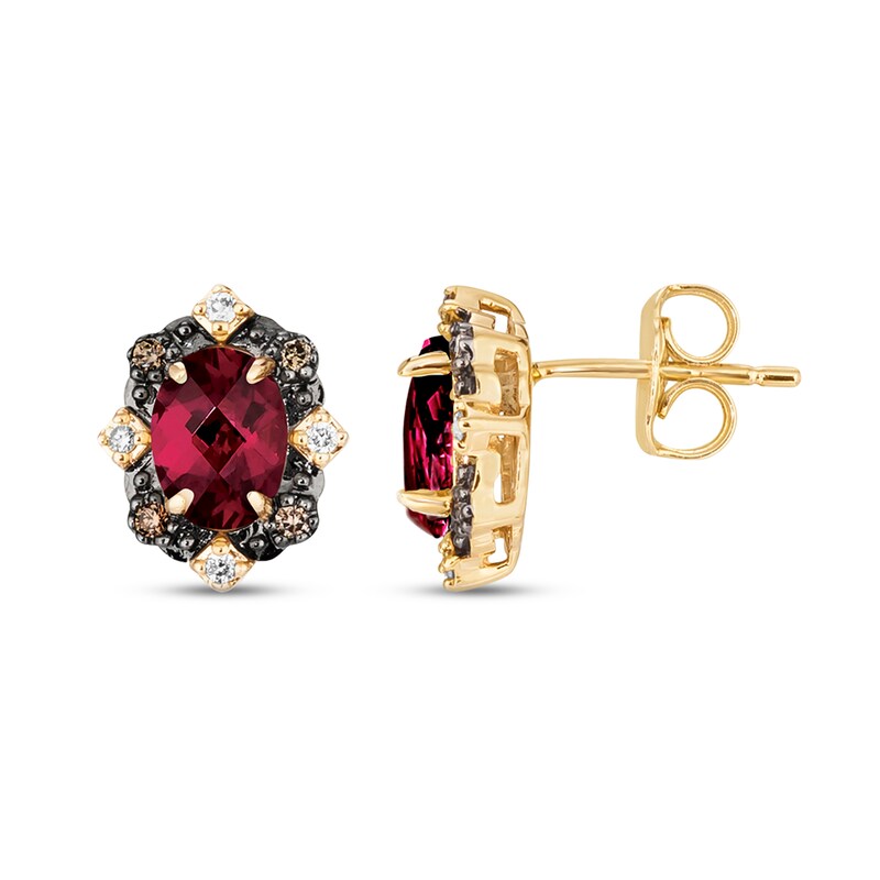 Le Vian Diamond & Rhodolite Garnet Earrings 1/10 ct tw Diamonds 14K Honey Gold