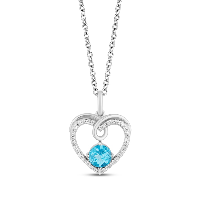 Sterling Silver Rhodium Created White Sapphire & Heart Cut Sky Blue Topaz 18 Necklace 