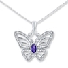 Butterfly Necklace Amethyst & Diamonds Sterling Silver