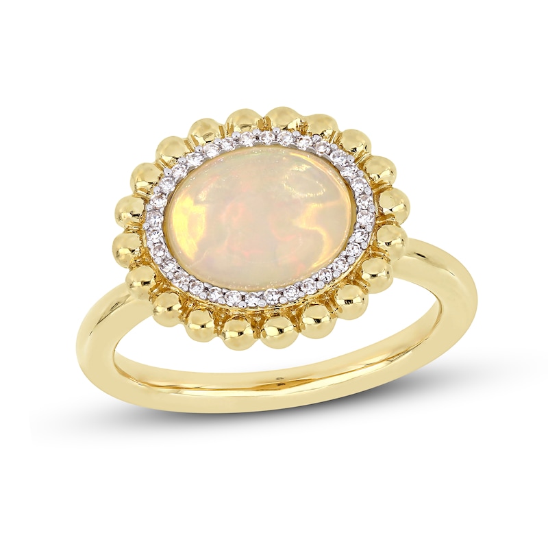 Main Image 1 of Opal & Diamond Ring 1/10 ct tw Oval/Round-Cut 14K Yellow Gold