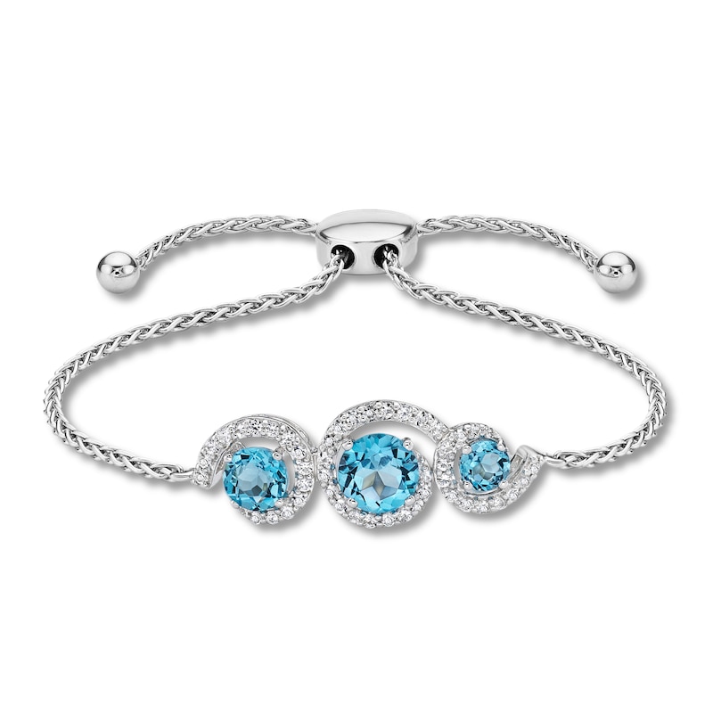 Main Image 1 of Blue/White Topaz Bolo Bracelet Sterling Silver