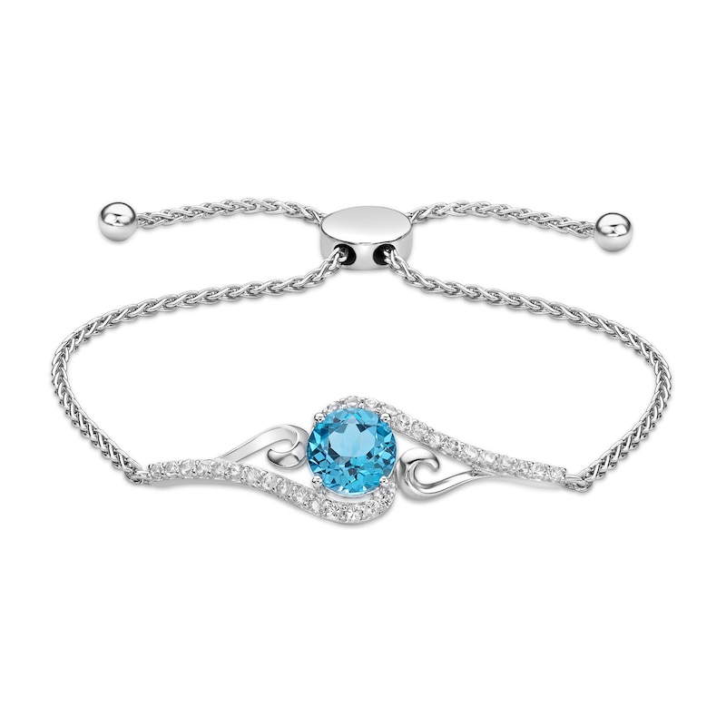 Main Image 1 of Swiss Blue Topaz & White Topaz Bolo Bracelet Sterling Silver