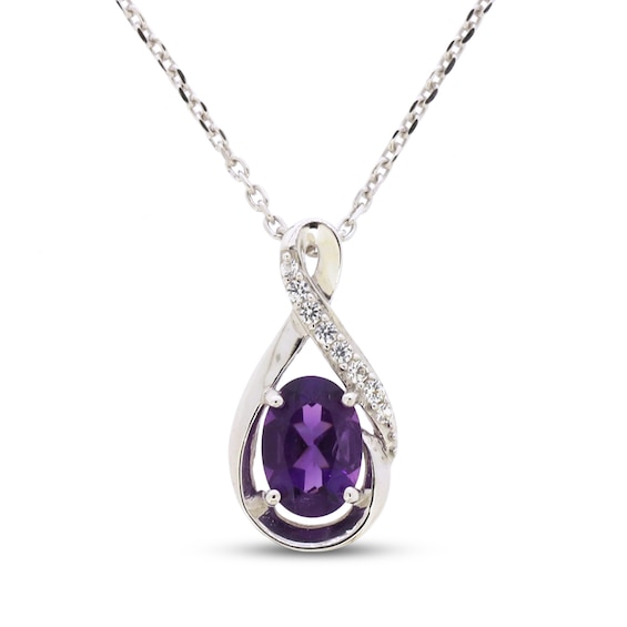 Amethyst & White Lab-Created Sapphire Necklace Sterling Silver 18