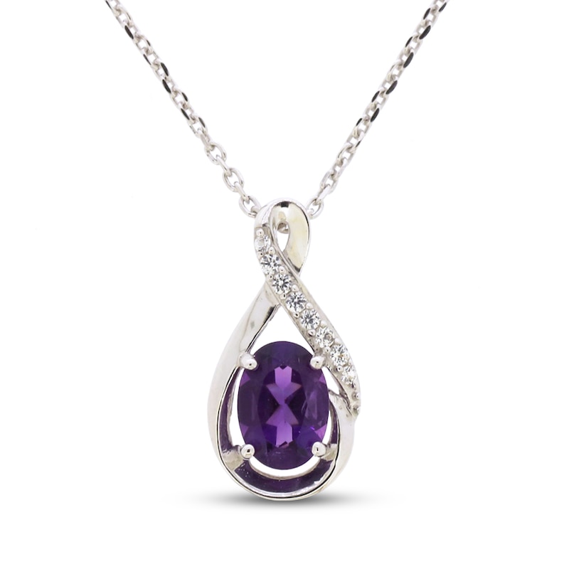 Main Image 1 of Amethyst & White Lab-Created Sapphire Necklace Sterling Silver 18&quot;