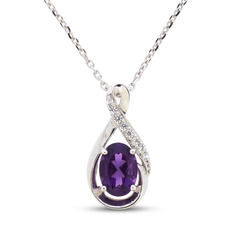 Amethyst & White Lab-Created Sapphire Necklace Sterling Silver 18"