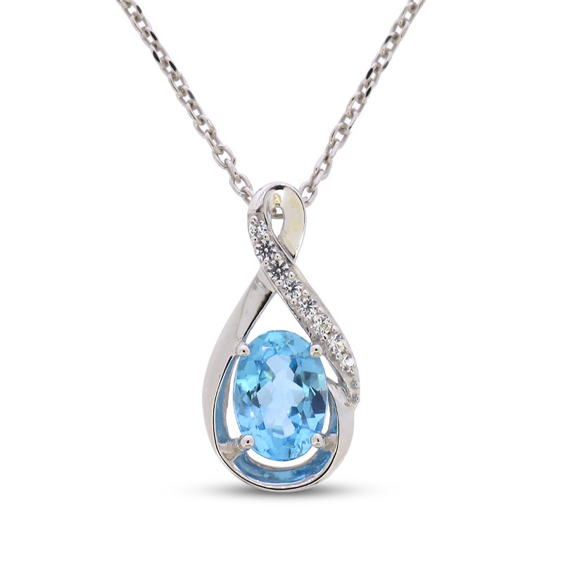 Main Image 1 of Swiss Blue Topaz & White Lab-Created Sapphire Necklace Sterling Silver 18&quot;
