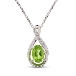 Peridot & White Lab-Created Sapphire Necklace Sterling Silver 18"