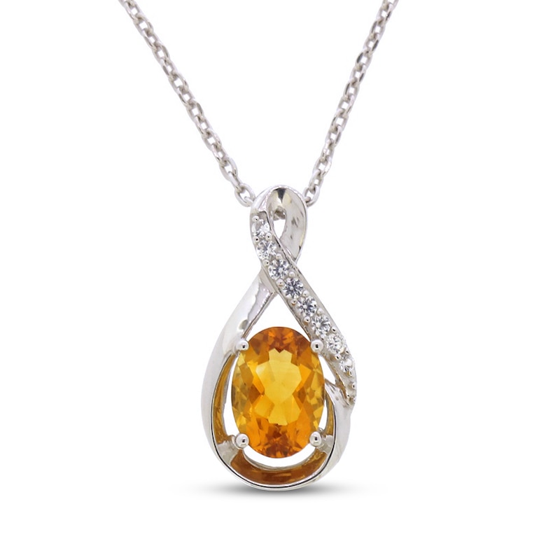 Main Image 1 of Citrine & White Lab-Created Sapphire Necklace Sterling Silver 18&quot;