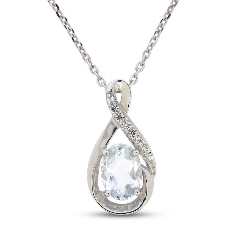 Main Image 1 of Aquamarine & White Lab-Created Sapphire Necklace Sterling Silver 18&quot;