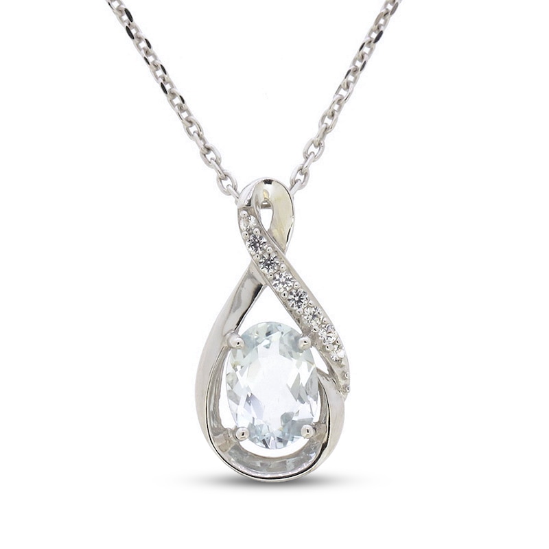 Aquamarine & White Lab-Created Sapphire Necklace Sterling Silver 18"