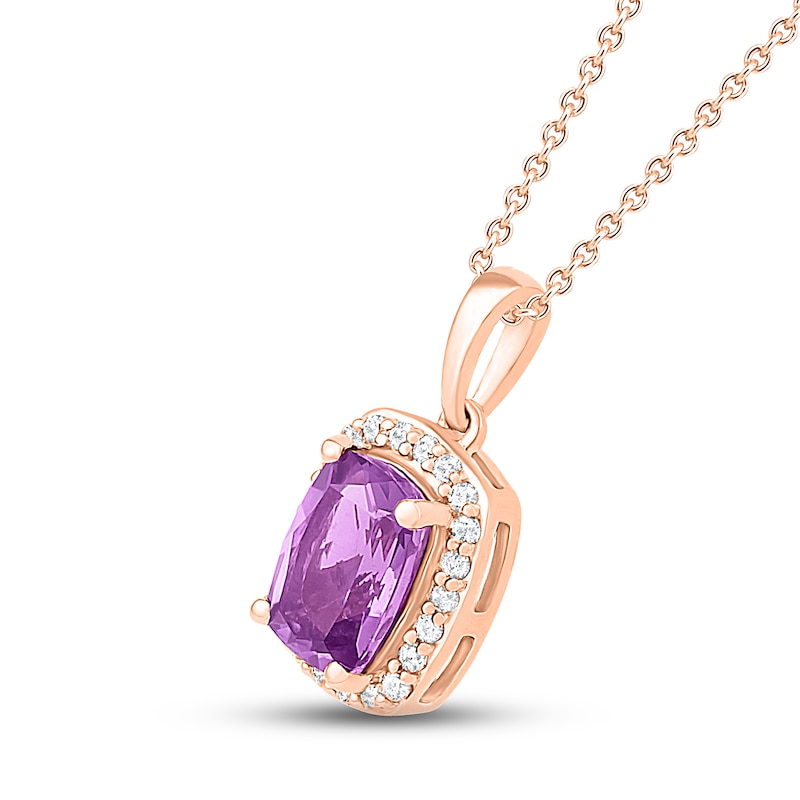Amethyst Necklace 1/10 ct tw Diamonds 10k Rose Gold 18"