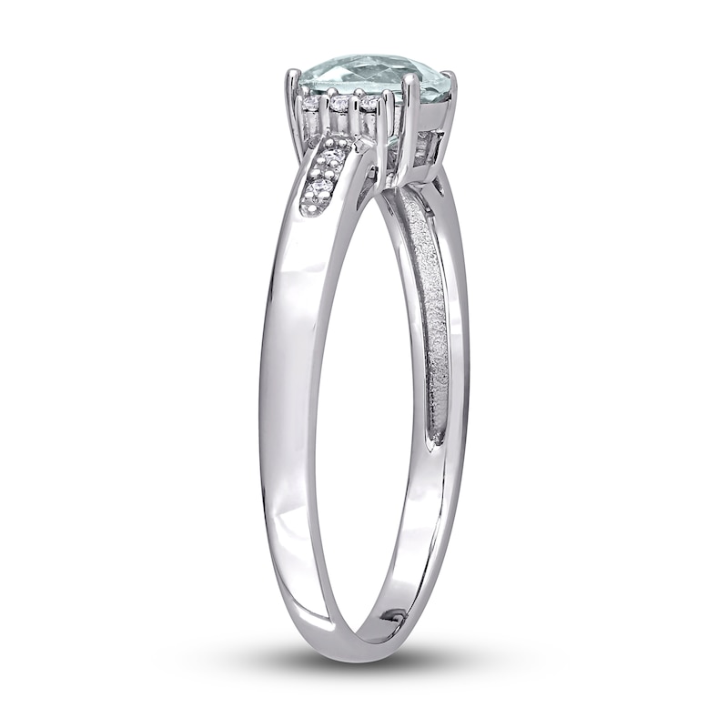 Main Image 3 of Aquamarine & Diamond Ring 1/20 ct tw Cushion/Round-Cut 10K White Gold