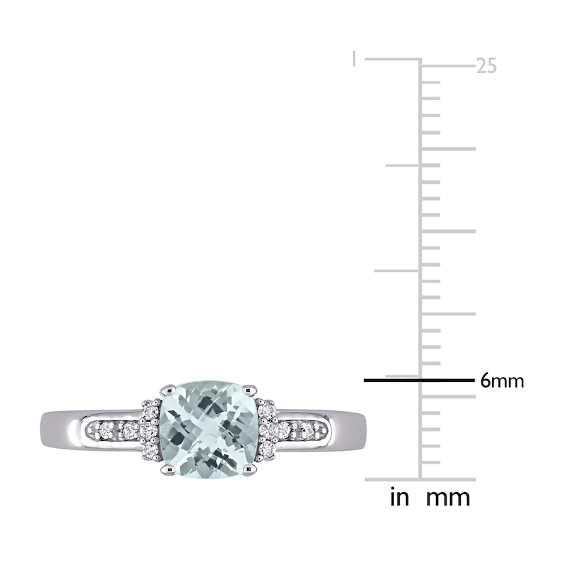 Main Image 5 of Aquamarine & Diamond Ring 1/20 ct tw Cushion/Round-Cut 10K White Gold