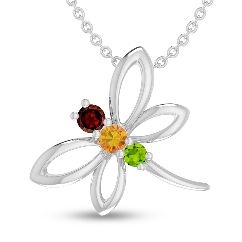 Main Image 1 of Garnet/Citrine/Peridot Dragonfly Necklace Sterling Silver 18&quot;