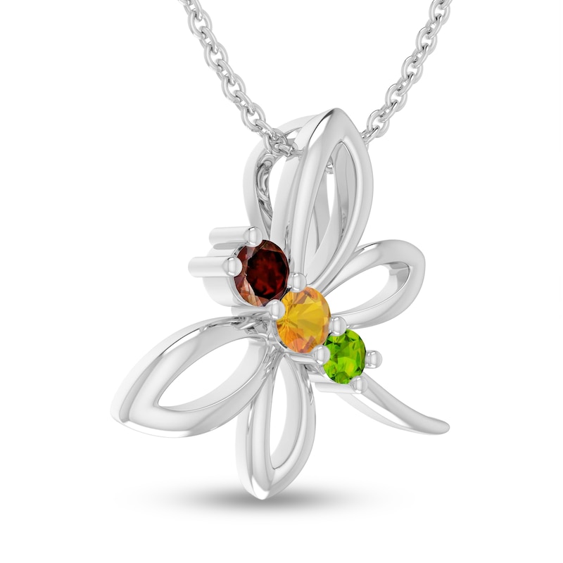 Main Image 2 of Garnet/Citrine/Peridot Dragonfly Necklace Sterling Silver 18&quot;