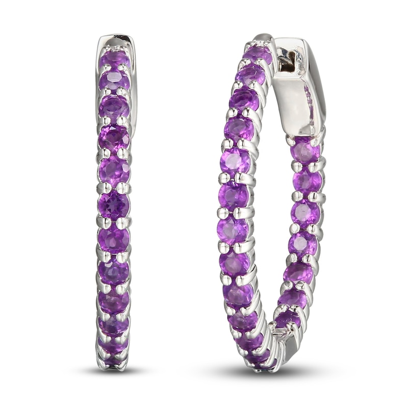 Main Image 1 of Amethyst In-and-Out Hoop Earrings Sterling Silver