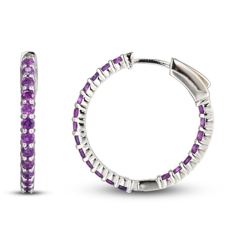 Main Image 2 of Amethyst In-and-Out Hoop Earrings Sterling Silver