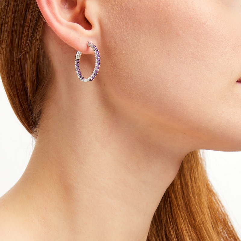 Main Image 3 of Amethyst In-and-Out Hoop Earrings Sterling Silver