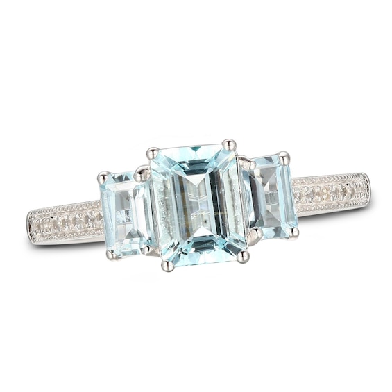 Aquamarine & White Lab-Created Sapphire Ring Sterling Silver