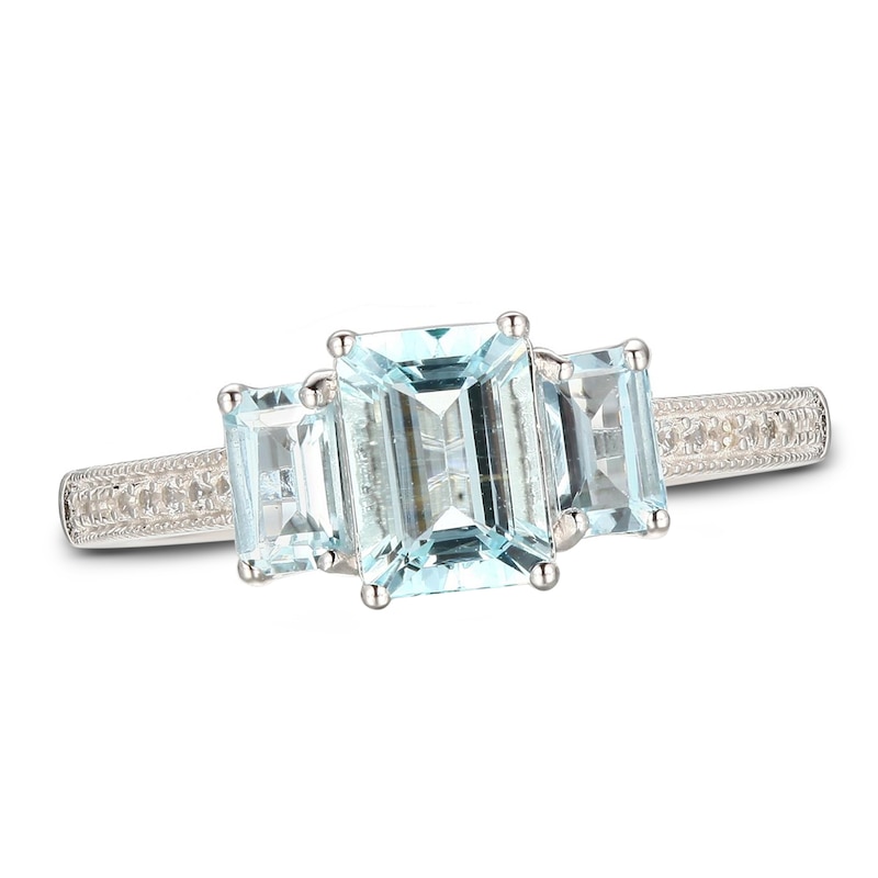 Main Image 1 of Aquamarine & White Lab-Created Sapphire Ring Sterling Silver
