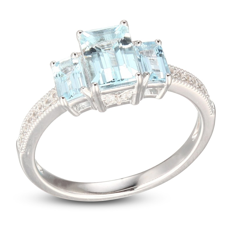 Main Image 2 of Aquamarine & White Lab-Created Sapphire Ring Sterling Silver