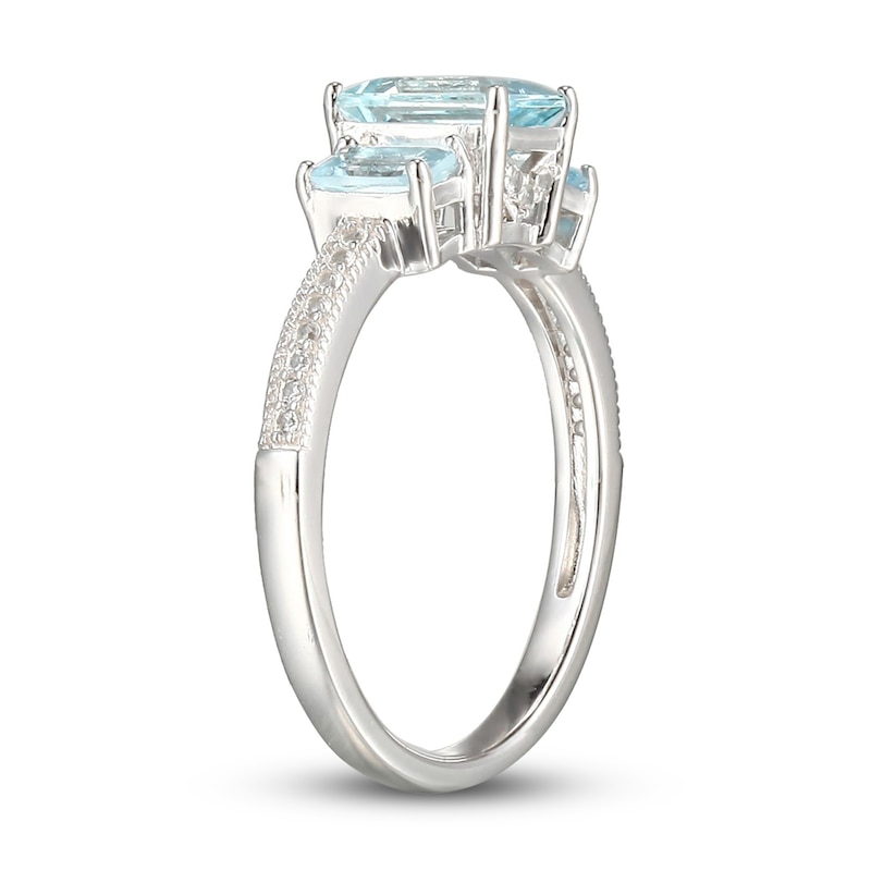 Main Image 3 of Aquamarine & White Lab-Created Sapphire Ring Sterling Silver