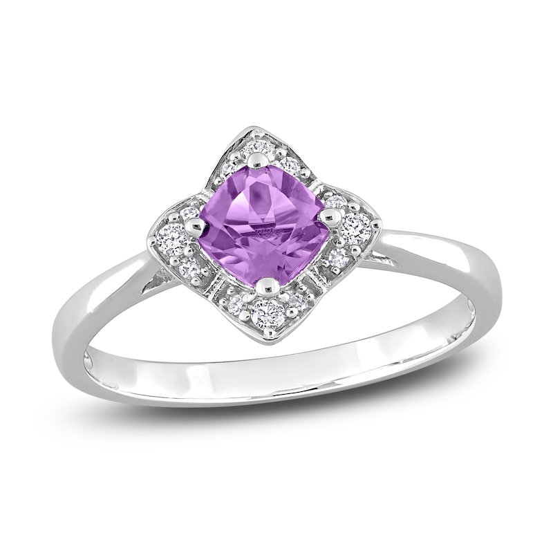Main Image 1 of Amethyst & Diamond Promise Ring 1/10 ct tw Cushion/Round-Cut Sterling Silver