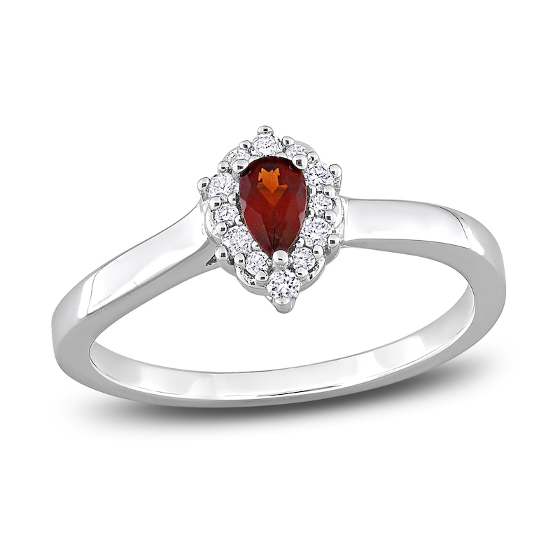 Main Image 1 of Garnet & Diamond Promise Ring 1/10 ct tw Pear/Round-Cut Sterling Silver