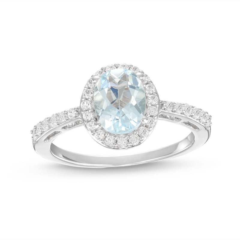 Main Image 1 of Aquamarine & White Lab-Created Ring Sterling Silver