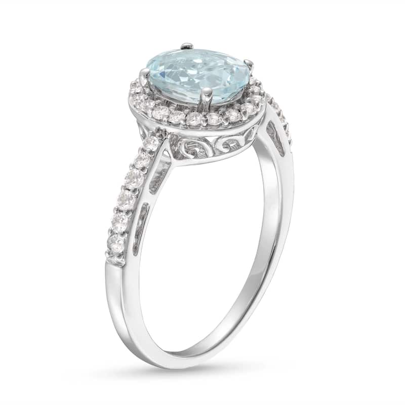 Aquamarine & White Lab-Created Ring Sterling Silver