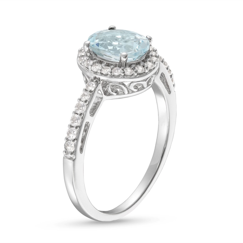 Main Image 2 of Aquamarine & White Lab-Created Ring Sterling Silver