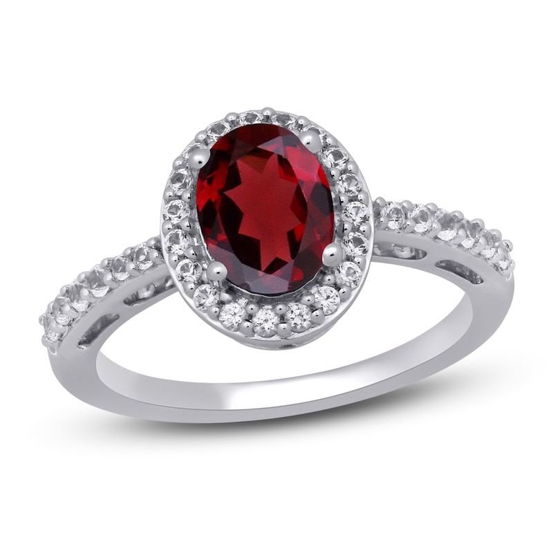 Main Image 1 of Garnet & White Lab-Created Ring Sterling Silver