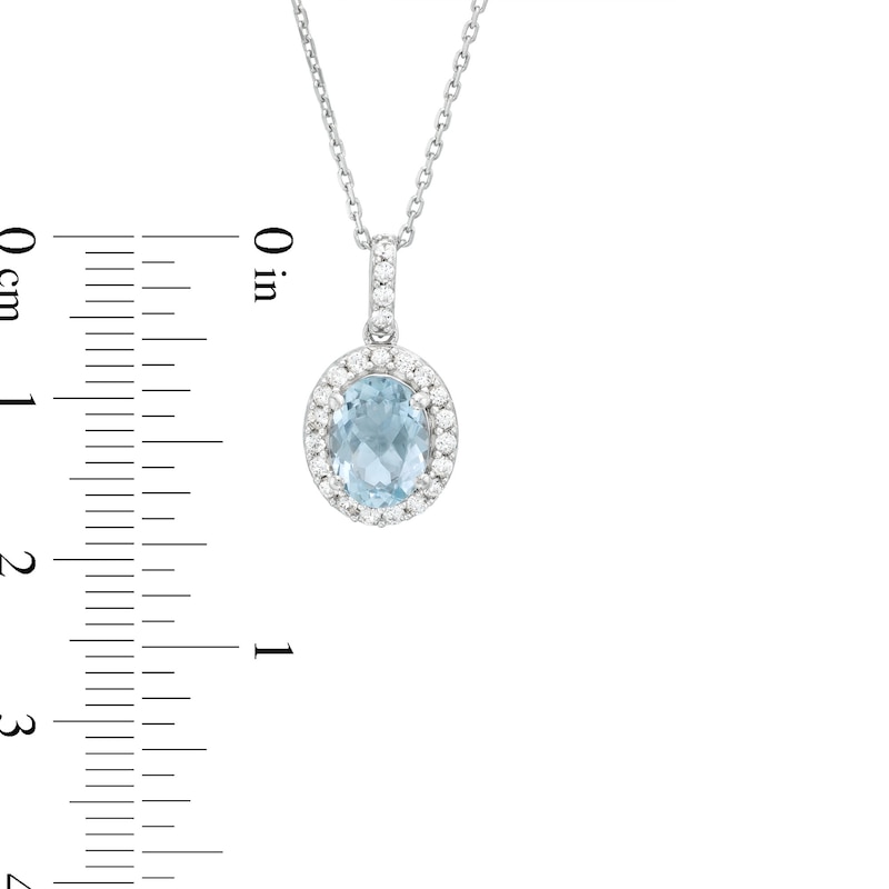 Aquamarine & White Lab-Created Sapphire Necklace Sterling Silver 18"