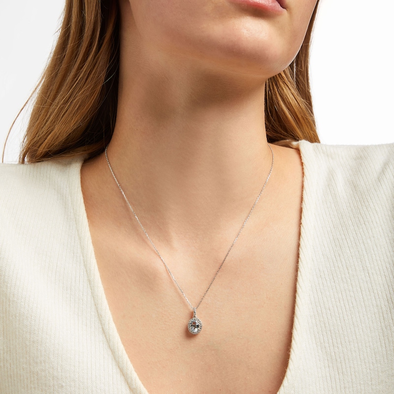 Main Image 3 of Aquamarine & White Lab-Created Sapphire Necklace Sterling Silver 18&quot;