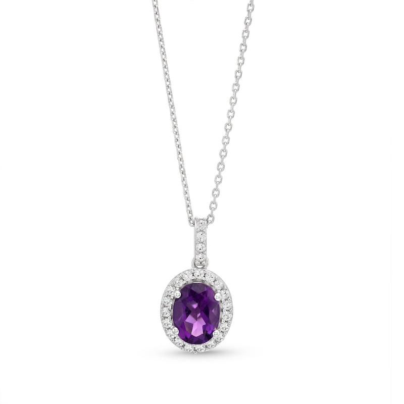 Main Image 1 of Amethyst & White Lab-Created Sapphire Necklace Sterling Silver 18&quot;