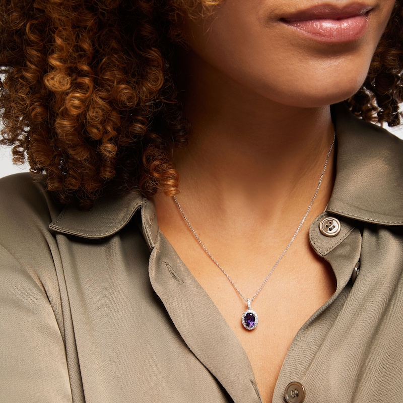 Main Image 4 of Amethyst & White Lab-Created Sapphire Necklace Sterling Silver 18&quot;