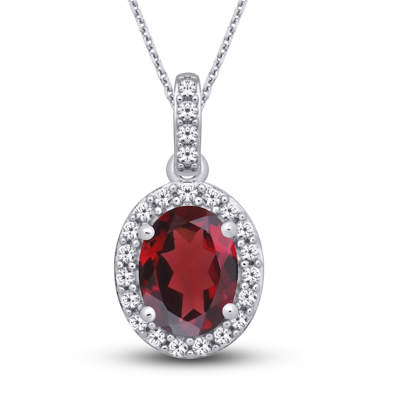 Main Image 1 of Garnet & White Lab-Created Sapphire Necklace Sterling Silver 18&quot;