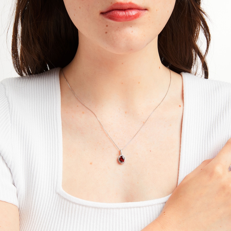 Main Image 2 of Garnet & White Lab-Created Sapphire Necklace Sterling Silver 18&quot;