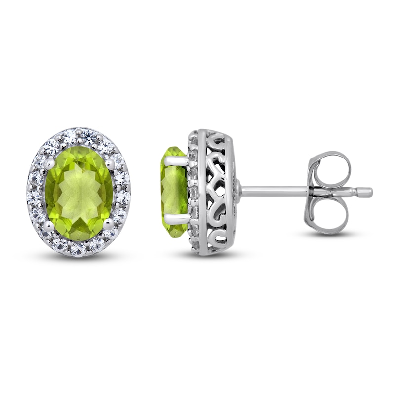 Peridot & White Lab-Created Stud Earrings Sterling Silver