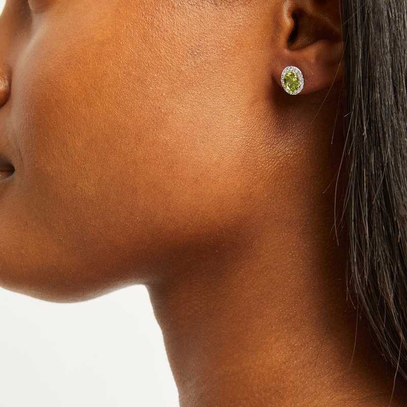 Main Image 2 of Peridot & White Lab-Created Stud Earrings Sterling Silver