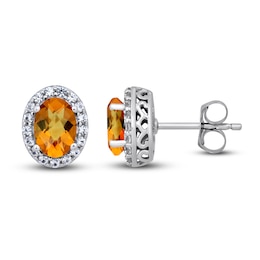 Citrine & White Lab-Created Stud Earrings Sterling Silver