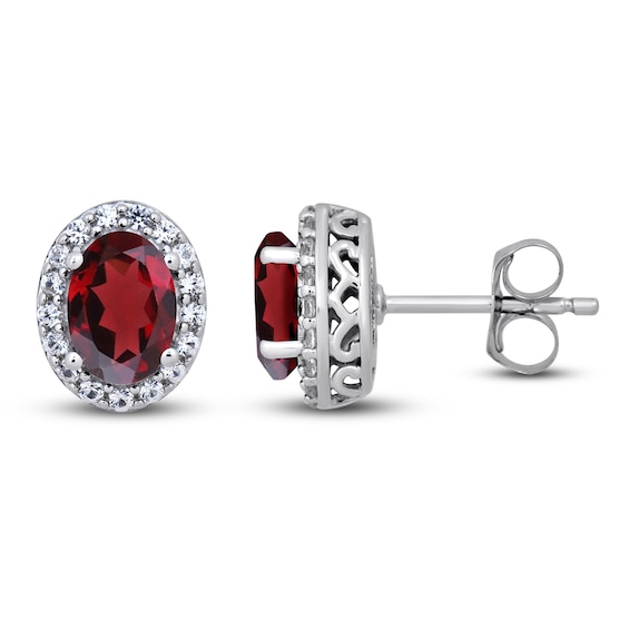 Garnet & White Lab-Created Stud Earrings Sterling Silver | Kay