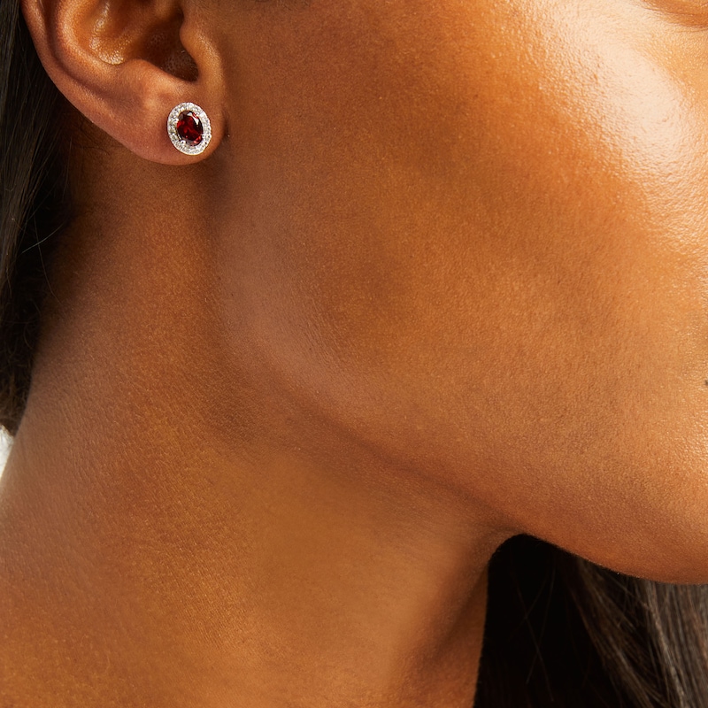 Garnet & White Lab-Created Stud Earrings Sterling Silver