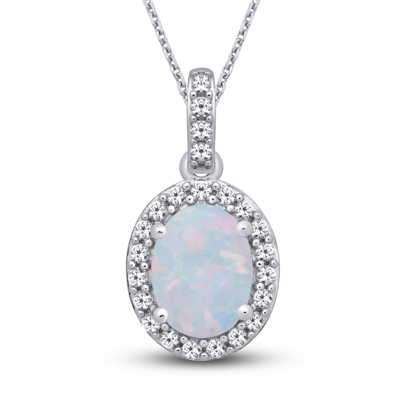 Lab-Created Opal & White Lab-Created Sapphire Necklace Sterling Silver ...