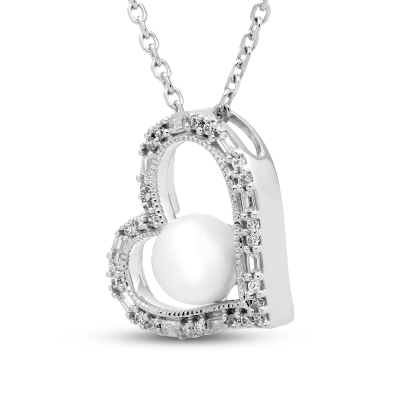 Main Image 2 of Neil Lane Diamond & Cultured Pearl Heart Necklace 1/10 ct tw Round/Baguette Sterling Silver 18&quot;
