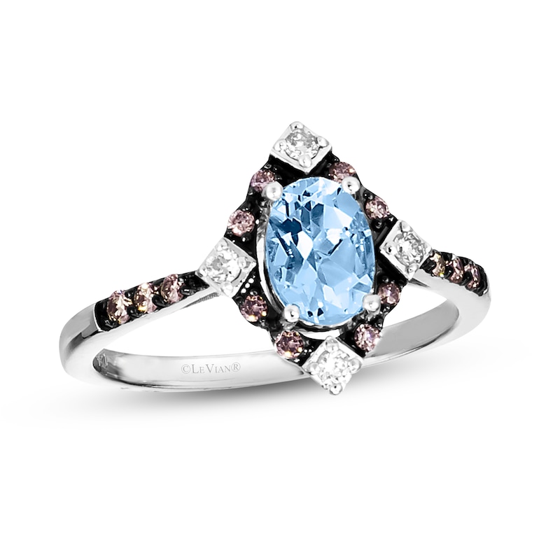 Main Image 1 of Le Vian Aquamarine Ring 1/5 ct tw Diamonds 14K Vanilla Gold