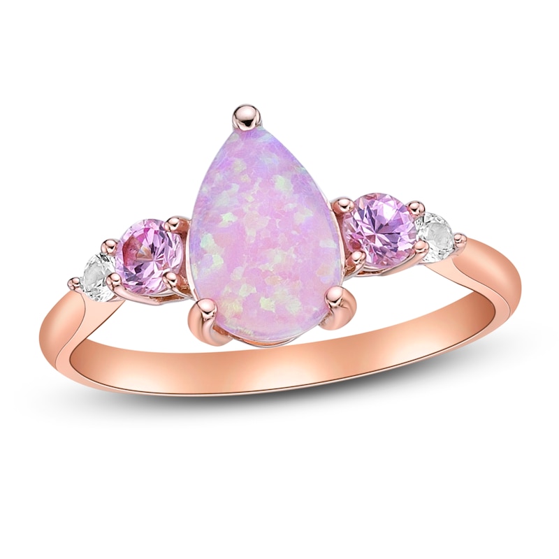 Pink Lab-Created Opal & Pink/White Lab-Created Sapphire Ring 10K Rose Gold